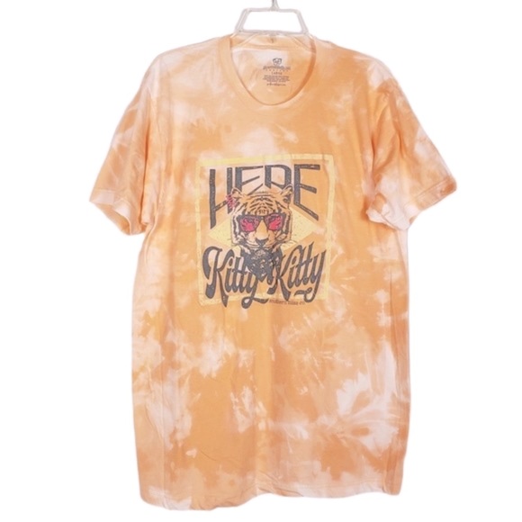 Creamsicle Tie Dye Tiger Sunglasses Here Kitty Graphic Tee T-Shirt - Picture 2 of 5